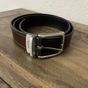 FOSSIL Belt Men's 36 Brown Burnished Brown Leather Brushed Silver Buckle